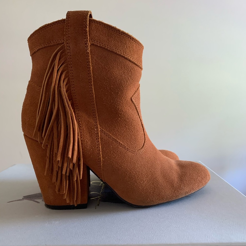 Western Pull-On Ankle Fringe Boot Stacked Heel